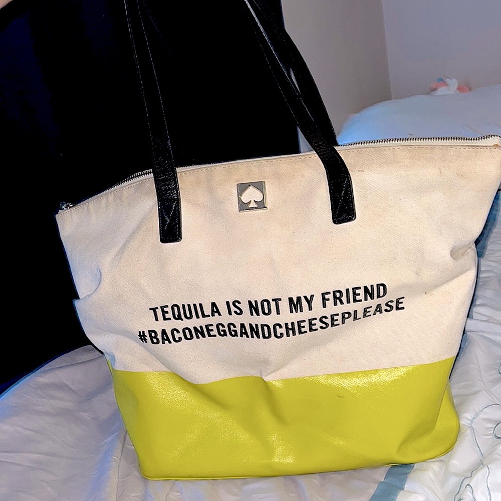 Kate Spade Tequila is Not My Friend Canvas Call To Action Tote  lime green green